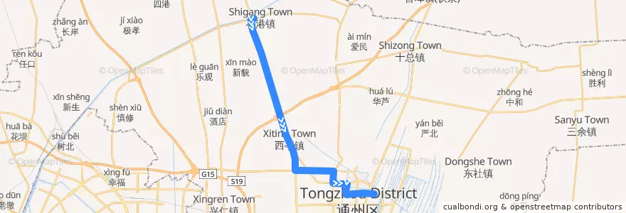 Mapa del recorrido 281路: 石港公交回车场 => 金霞北苑 de la línea  en Tongzhou District.