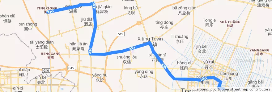 Mapa del recorrido 205路: 英雄街 => 金霞北苑 de la línea  en Tongzhou District.