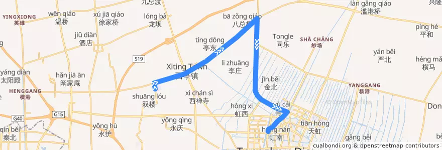 Mapa del recorrido 285路: 西亭中学 => 通州客运站 de la línea  en 通州区.