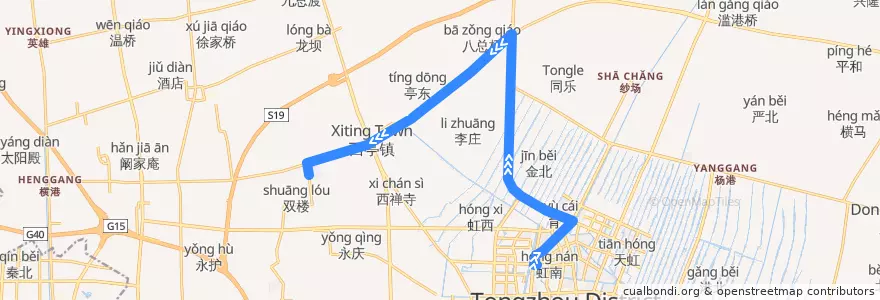 Mapa del recorrido 285路: 通州客运站 => 西亭中学 de la línea  en 通州区.