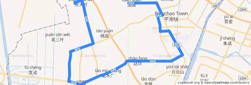 Mapa del recorrido 398路: 团圆村村部 => 张大圩村 de la línea  en 通州区.
