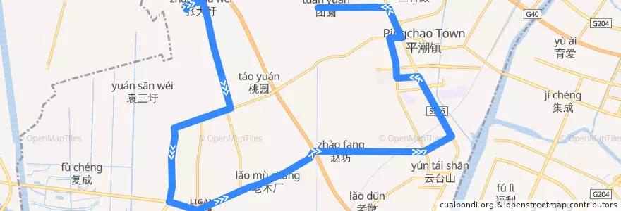 Mapa del recorrido 398路: 张大圩村 => 团圆村村部 de la línea  en 通州区.