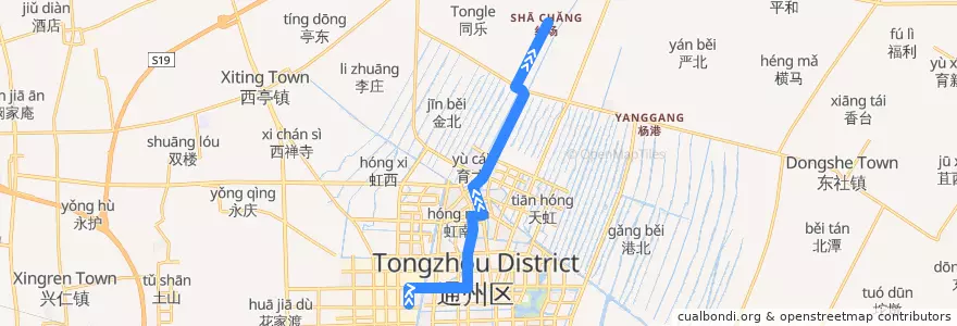 Mapa del recorrido 204路: 华山社区服务中心 => 纱场 de la línea  en 通州区.