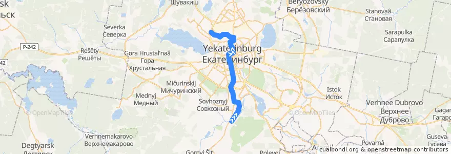 Mapa del recorrido Автобус 57. Елизавет - Пехотинцев de la línea  en городской округ Екатеринбург.