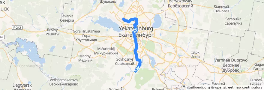 Mapa del recorrido Автобус 57а. Елизавет - Пехотинцев de la línea  en городской округ Екатеринбург.