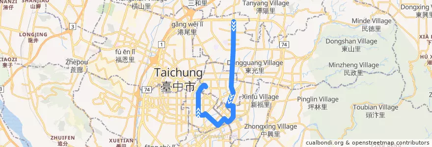 Mapa del recorrido 71路 (往植物園 (西屯路)_往程) de la línea  en 타이중 시.