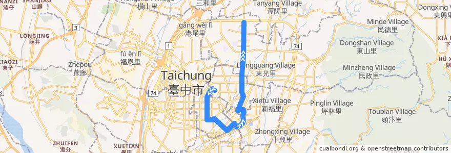 Mapa del recorrido 71路 (往臺中洲際棒球場_返程) de la línea  en Taichung.