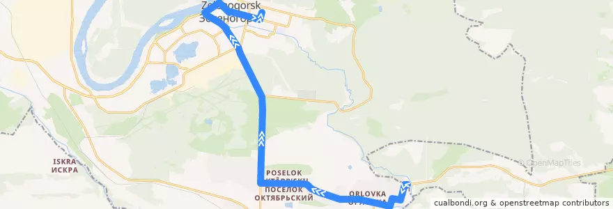 Mapa del recorrido Автобус №13: Орловка-Прометей de la línea  en ЗАТО Зеленогорск.
