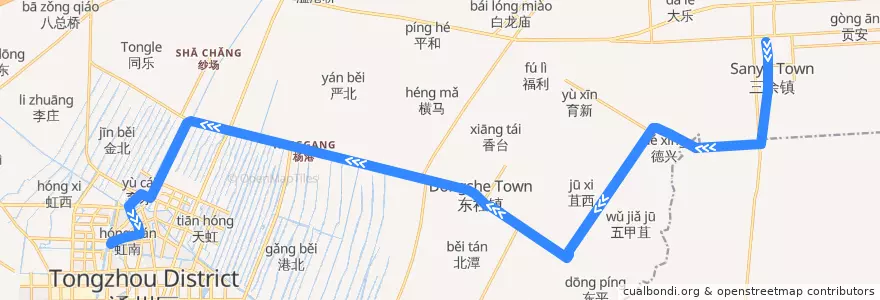 Mapa del recorrido 231路: 三余公交回车场 => 通州客运站 de la línea  en Tongzhou District.