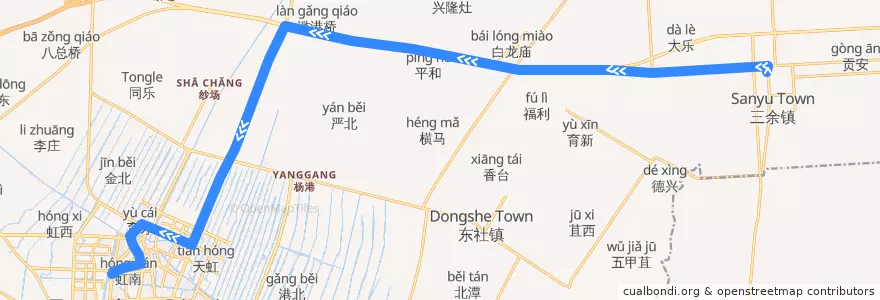 Mapa del recorrido 232路: 三余公交回车场 => 通州客运站 de la línea  en Tongzhou District.