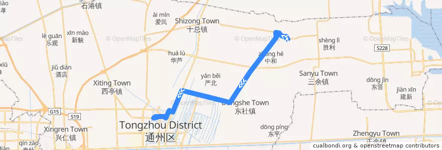 Mapa del recorrido 251路: 新华村 => 通州客运站 de la línea  en Tongzhou District.