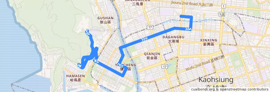 Mapa del recorrido 56路(返程) de la línea  en كاوهسيونغ.