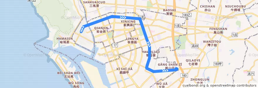 Mapa del recorrido 82路(返程) de la línea  en Гаосюн.