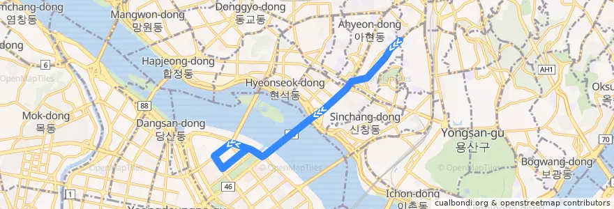 Mapa del recorrido 463 de la línea  en 서울.