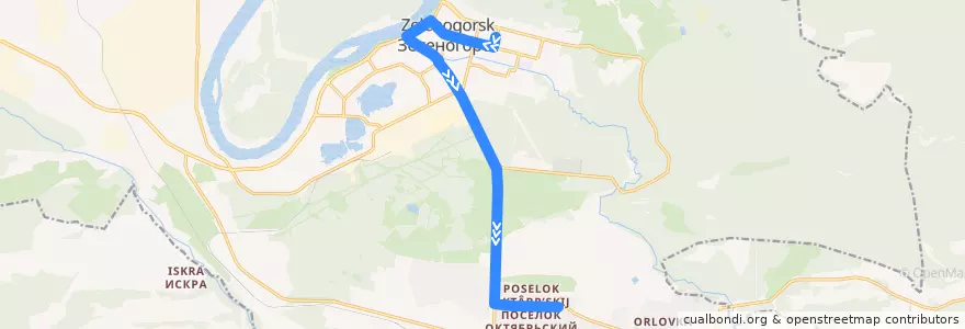Mapa del recorrido Автобус №15: Прометей-Полевая de la línea  en ЗАТО Зеленогорск.