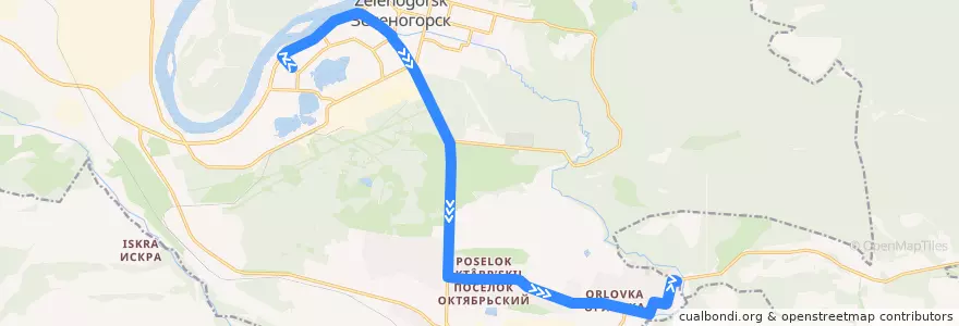 Mapa del recorrido Автобус №17: Парковая-Орловка de la línea  en ゼレノゴルスク閉鎖行政地域.