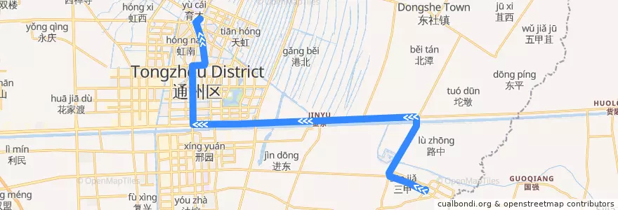 Mapa del recorrido 222路: 二甲客运站 => 通州北站 de la línea  en Tongzhou District.