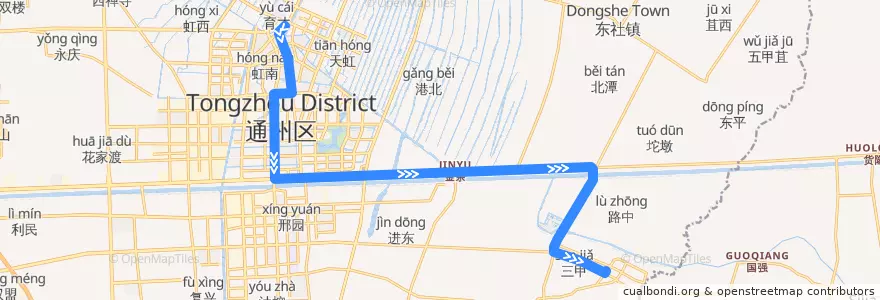 Mapa del recorrido 222路: 通州北站 => 二甲客运站 de la línea  en 通州区.
