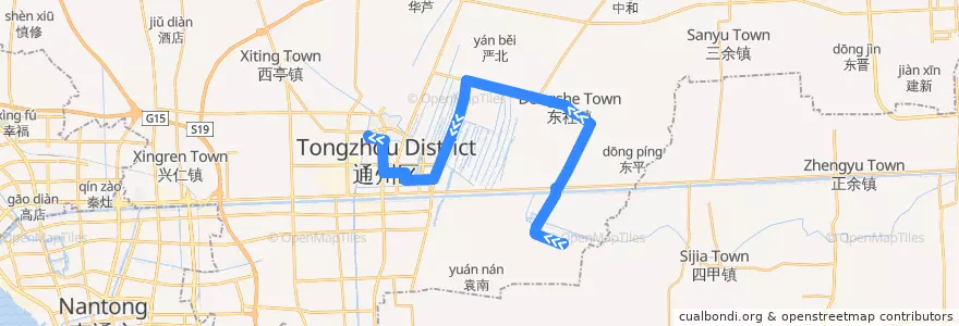 Mapa del recorrido 223路: 二甲客运站 => 胜利桥公交回车场 de la línea  en 通州区.