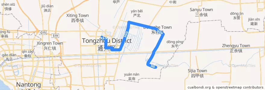 Mapa del recorrido 223路: 胜利桥公交回车场 => 二甲客运站 de la línea  en 通州区.