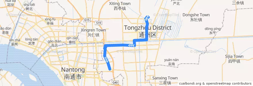 Mapa del recorrido 275路: 通州中学路口 => 周圩新村 de la línea  en 通州区.