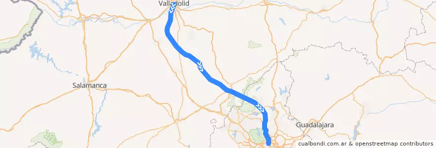 Mapa del recorrido LAV Madrid-Valladolid de la línea  en スペイン.