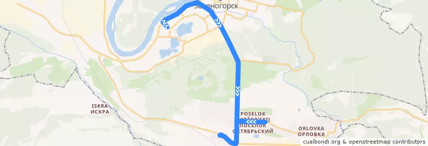 Mapa del recorrido Автобус №34: Парковая-пос. Овражный de la línea  en ЗАТО Зеленогорск.