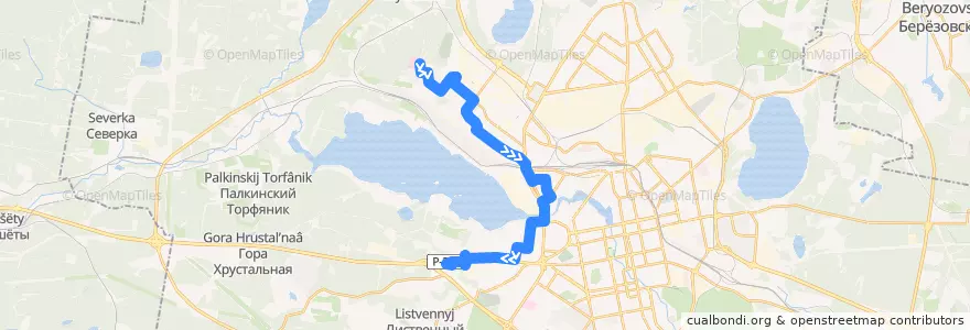 Mapa del recorrido Автобус 06. ДМБ № 9 - ТЦ "Мега" de la línea  en городской округ Екатеринбург.