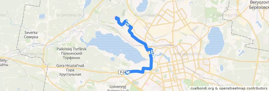 Mapa del recorrido Автобус 06. ТЦ «Мега» - ДМБ № 9 de la línea  en городской округ Екатеринбург.