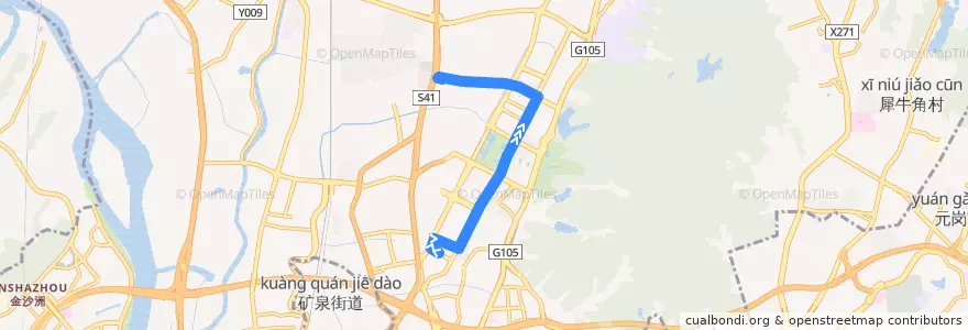 Mapa del recorrido 981路(地铁飞翔公园站总站-齐富路总站) de la línea  en Baiyun District.