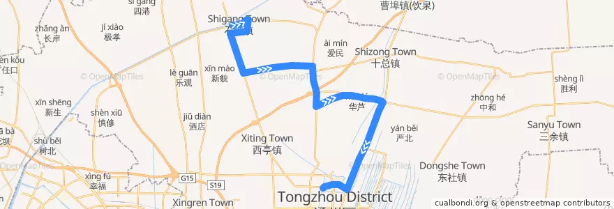 Mapa del recorrido 289路: 石港公交回车场 => 通州客运站 de la línea  en Tongzhou District.