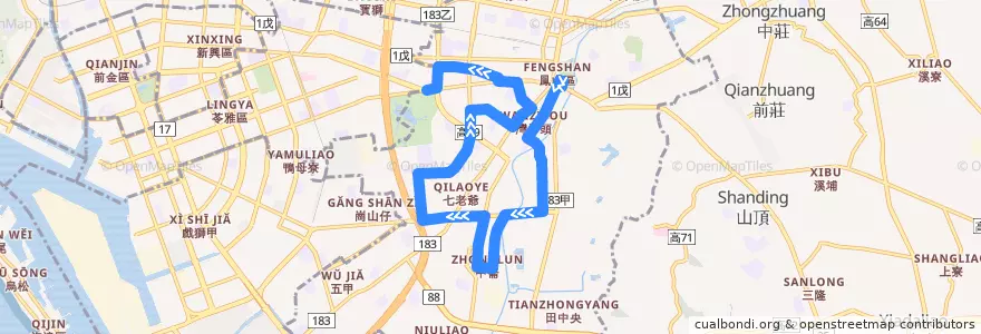 Mapa del recorrido 87路(往程) de la línea  en 鳳山區.