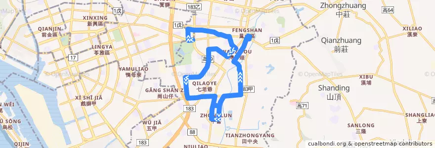 Mapa del recorrido 87路(返程) de la línea  en Fengshan.