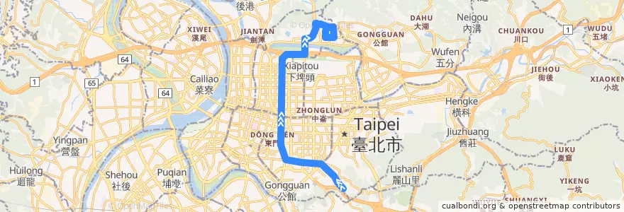 Mapa del recorrido 臺北市 72 麟光-大直 (往程) de la línea  en Taipeh.