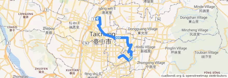 Mapa del recorrido 25路 (往僑光科技大學_往程) de la línea  en 台中市.