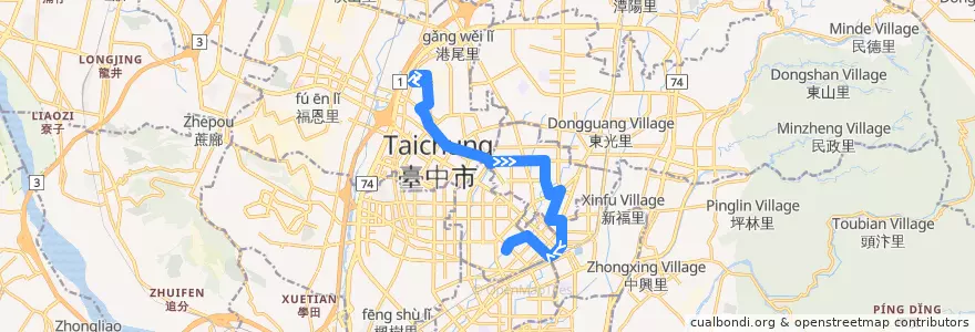 Mapa del recorrido 25路 (往忠信國小_返程) de la línea  en تایچونگ.
