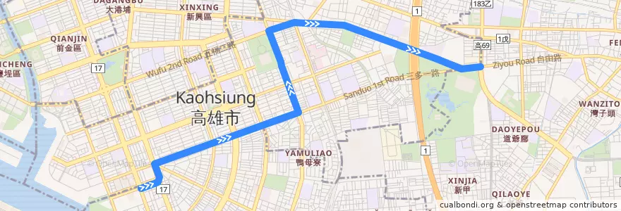 Mapa del recorrido 紅21區(返程) de la línea  en Distretto di Lingya.