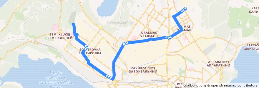 Mapa del recorrido Автобус 08. Таганская - Хладокомбинат №3 de la línea  en городской округ Екатеринбург.