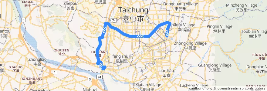 Mapa del recorrido 56路 (往新烏日火車站_往程) de la línea  en 臺中市.