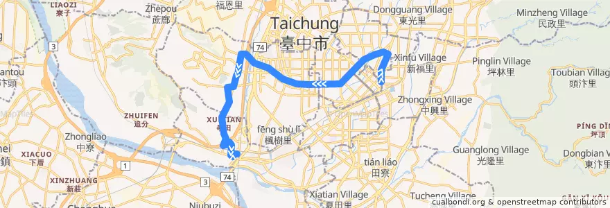 Mapa del recorrido 56路 (往干城_返程) de la línea  en Taichung.