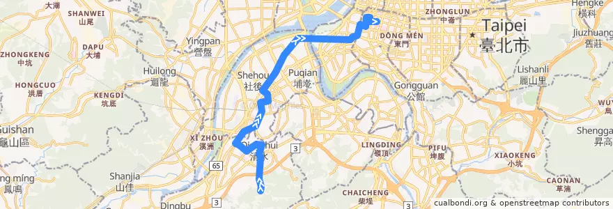 Mapa del recorrido 新北市 656 德霖技術學院-捷運台大醫院 (往程) de la línea  en تايبيه الجديدة.