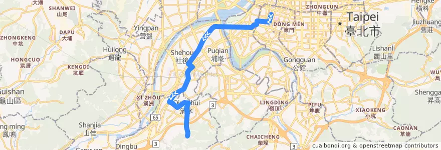 Mapa del recorrido 新北市 656 德霖技術學院-捷運台大醫院 (返程) de la línea  en تايبيه الجديدة.