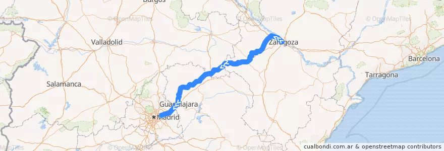Mapa del recorrido Línea convencional Zaragoza - Madrid de la línea  en Испания.