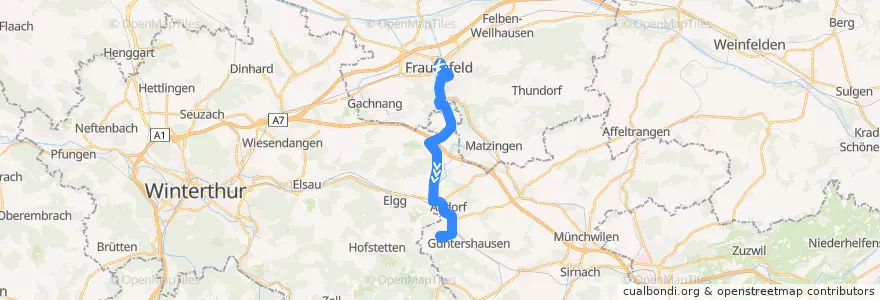 Mapa del recorrido Bus 834: Frauenfeld, Bahnhof => Ettenhausen TG, Elggerstrasse de la línea  en 스위스.