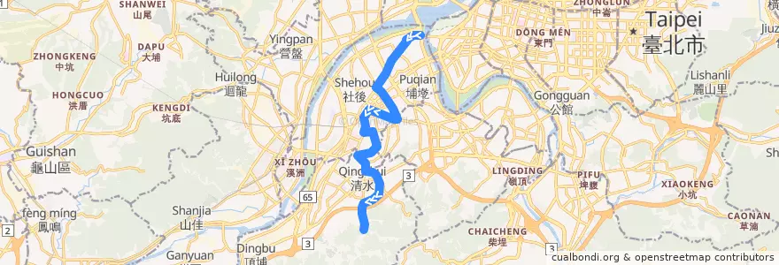 Mapa del recorrido 新北市 657 德霖技術學院-江子翠 (返程) de la línea  en Nouveau Taipei.