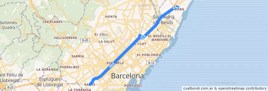 Mapa del recorrido H10: Olímpic de Badalona => Pl Sants de la línea  en Barcelona.