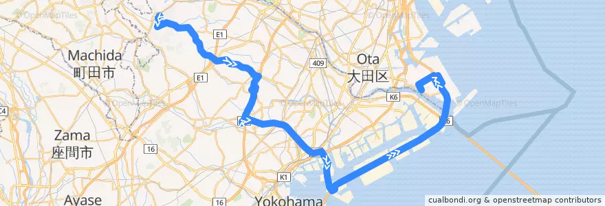 Mapa del recorrido リムジンバス　新百合ヶ丘駅⇒羽田空港 de la línea  en 가나가와현.