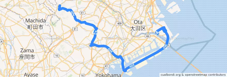 Mapa del recorrido リムジンバス　羽田空港⇒新百合ヶ丘駅 de la línea  en Prefectura de Kanagawa.