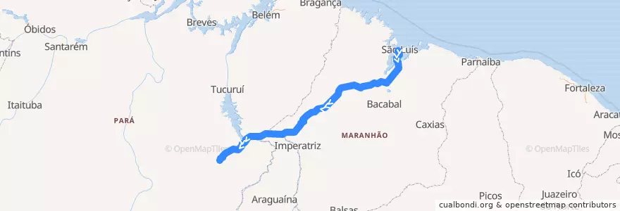 Mapa del recorrido Trem de Passageiros da Estrada de Ferro Carajás de la línea  en Brasil.