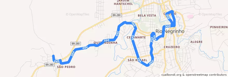 Mapa del recorrido São Pedro via Quitandinha de la línea  en Rio Negrinho.